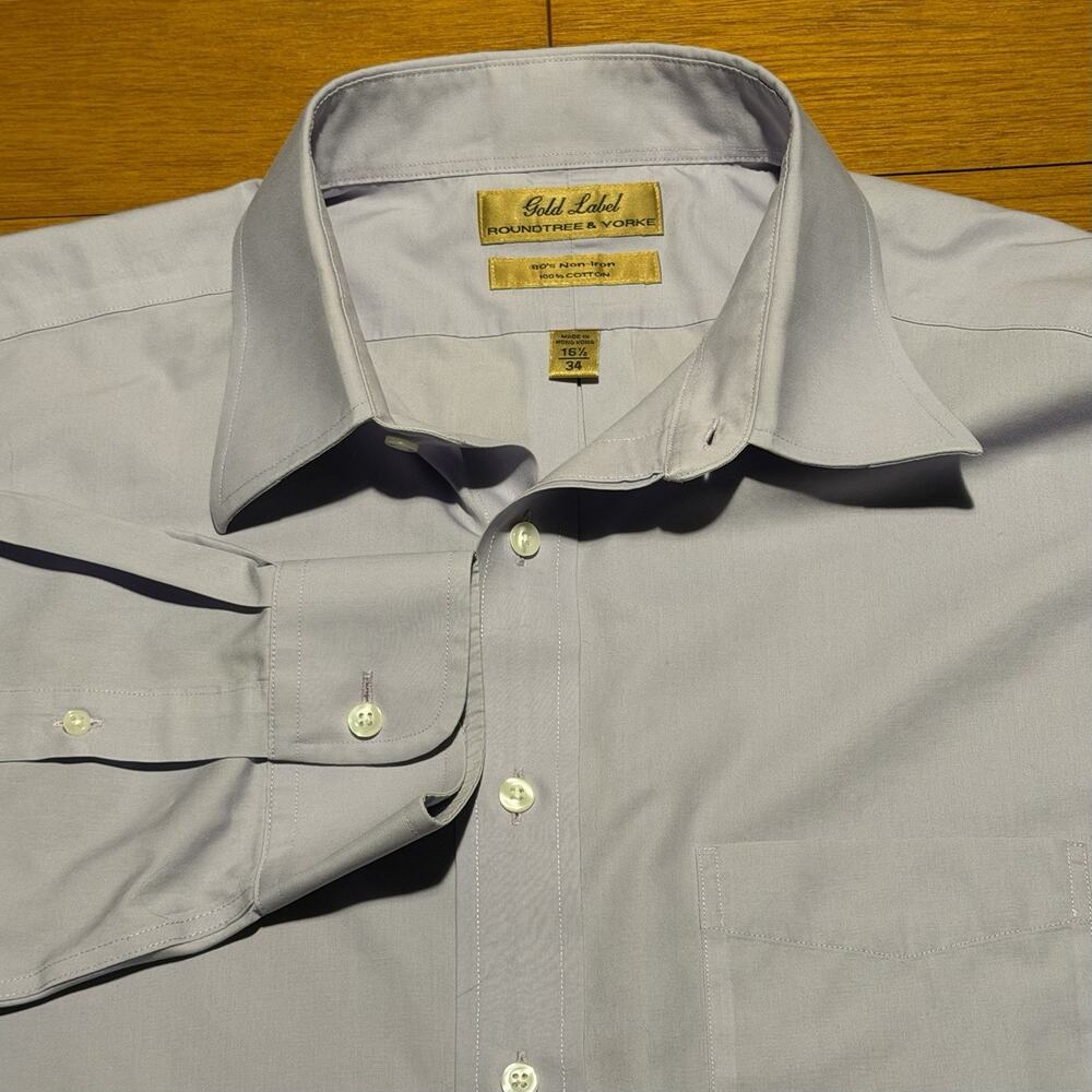 Roundtree & Yorke Gold Label Shirt Mens 16.5 35 Cotton 80’s Non Iron Lavender